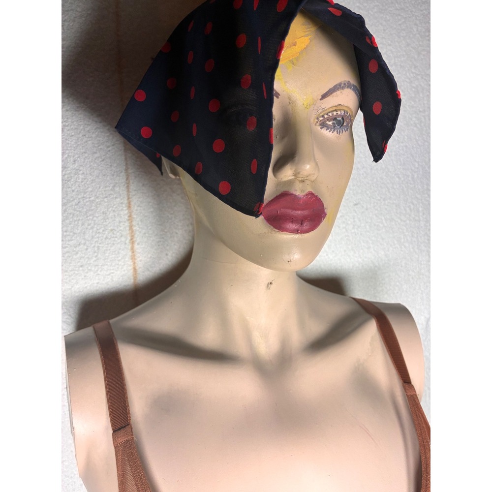Unbranded Polka Dot Scarf Women OS Navy Blue Red Excellent Square Neckerchief